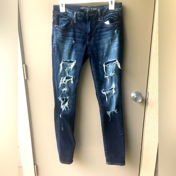 American Eagle Outfitters Blue Ripped Distressed Leggings Size 6 - Picture 1 of 7